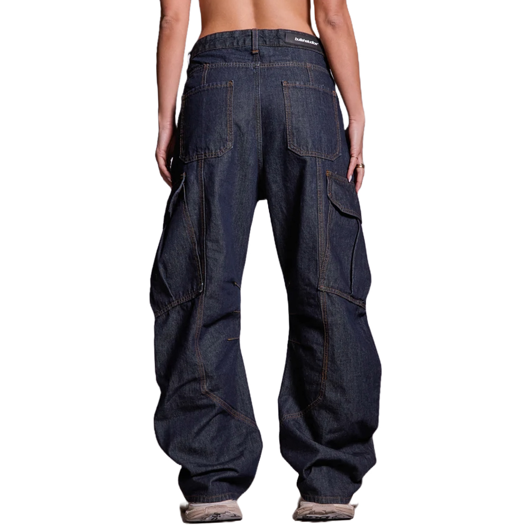 BUTISH JEANS PANTALONI CARGO WIDE FIT UOMO DONNA UNISEX RAW DENIM LARGHI BTSH673