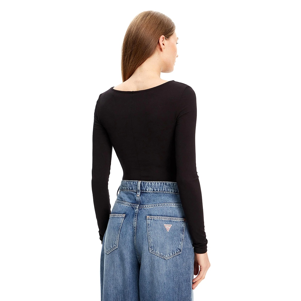 GUESS BODY DONNA LOGO FRONTALE STRASS MAGLIA TOP SOTTOGIACCA T-SHIRT W5YP05K68D2