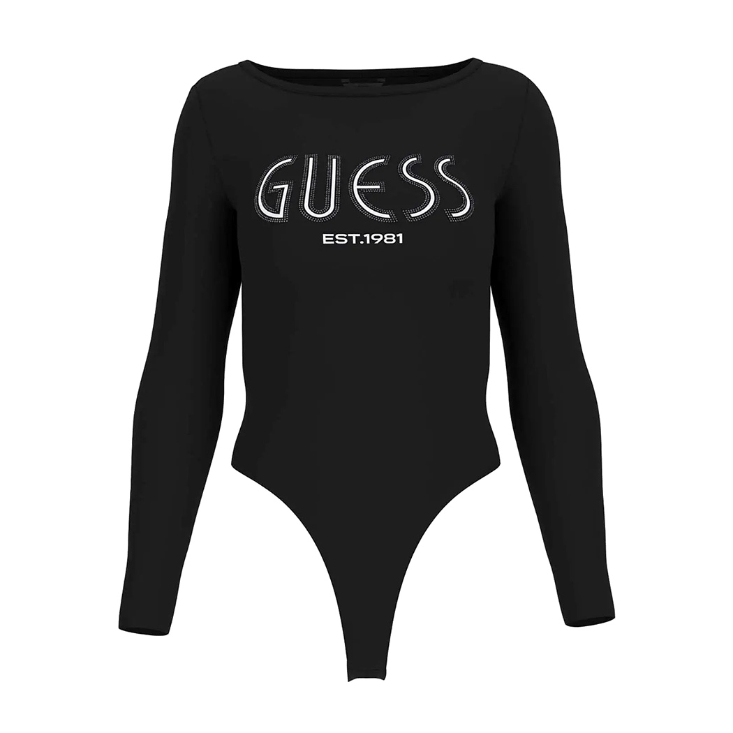 GUESS BODY DONNA LOGO FRONTALE STRASS MAGLIA TOP SOTTOGIACCA T-SHIRT W5YP05K68D2