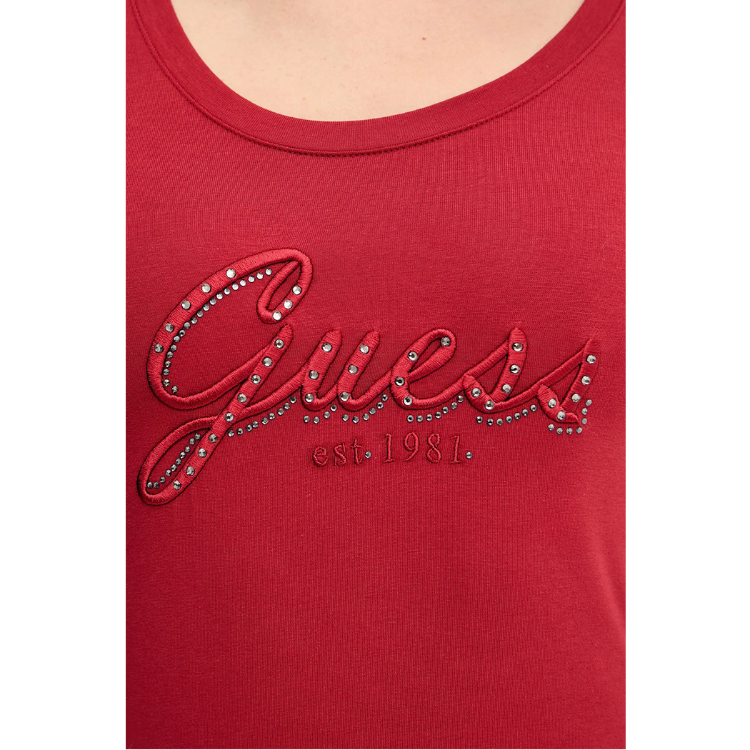 GUESS T-SHIRT MAGLIETTA DONNA MANICA LUNGA LOGO FRONTALE STRASS W5YI26J1314