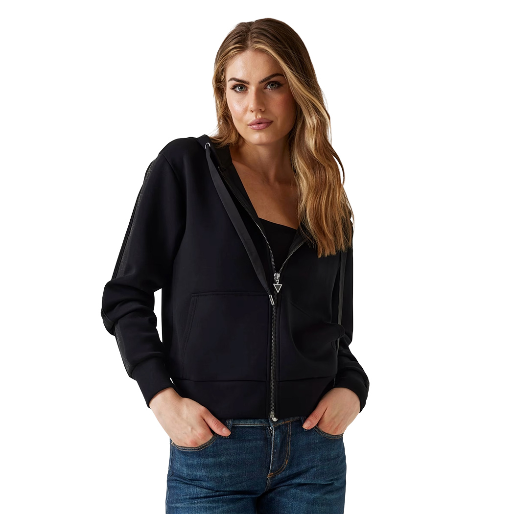 GUESS FELPA CAPPUCCIO ZIP INTERA SCUBA DONNA INVERNALE LOGO MAGLIA W5YQ05KBYE2