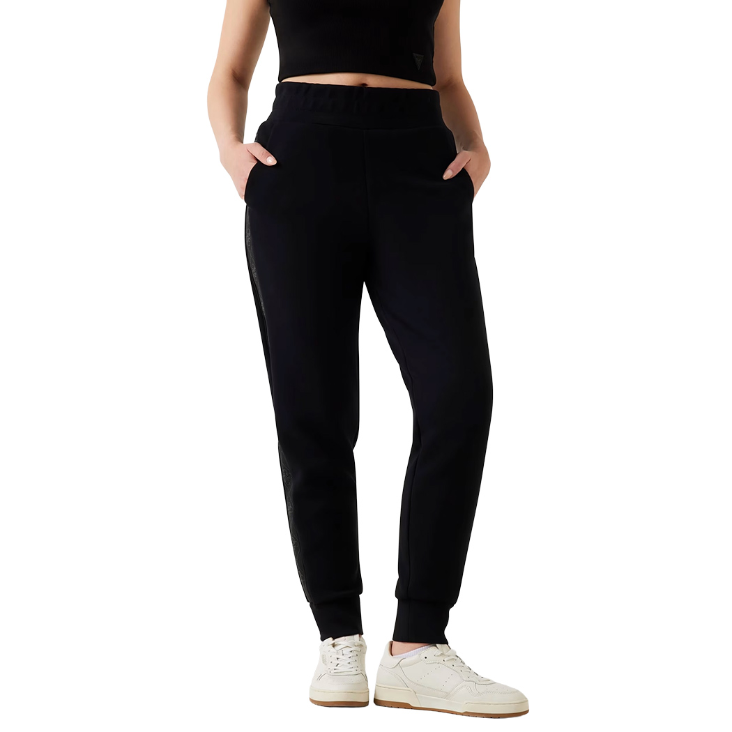 GUESS PANTALONI JOGGERS SCUBA BANDA LOGATA FELPA DONNA COMPLETO SET W5YB11KBYE2