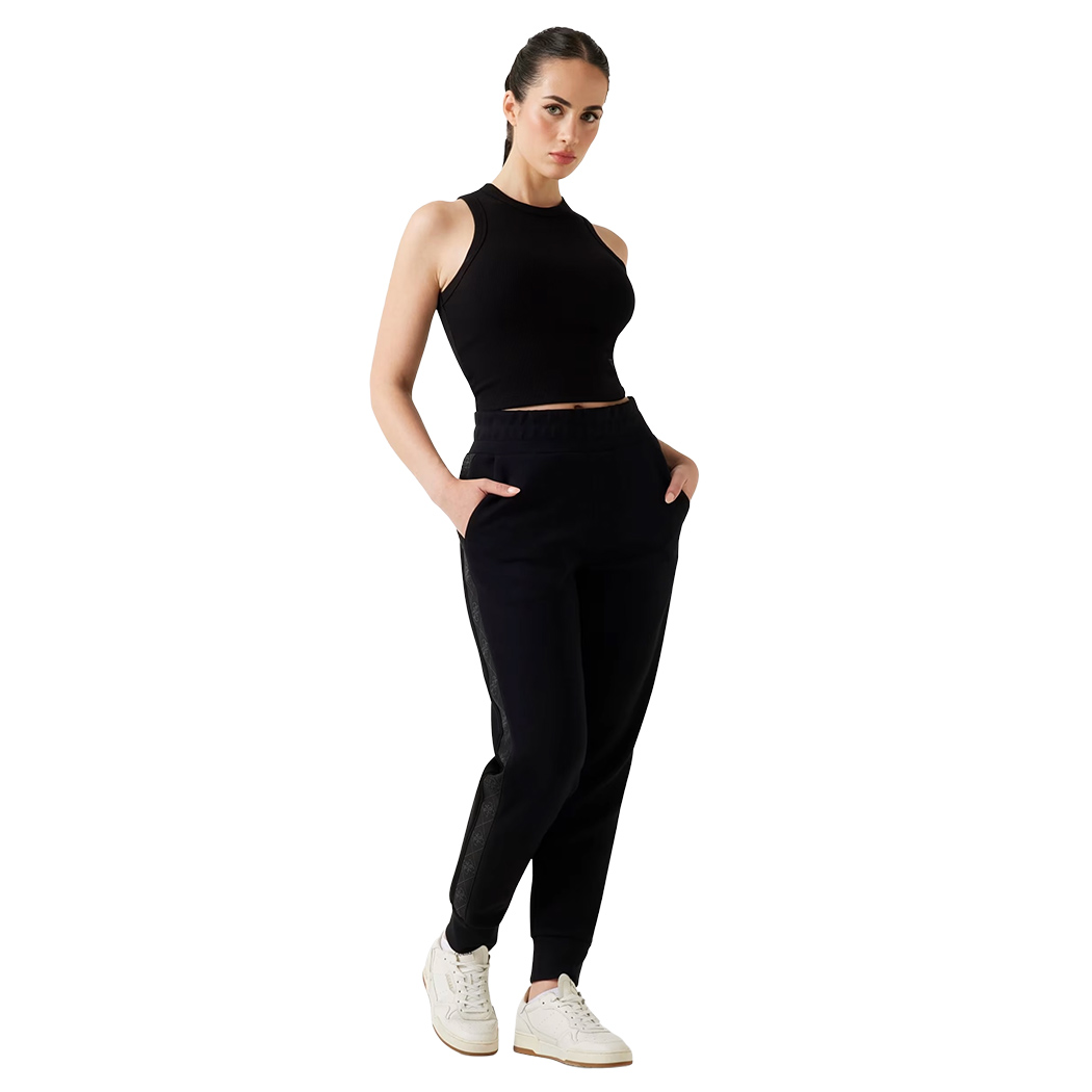 GUESS PANTALONI JOGGERS SCUBA BANDA LOGATA FELPA DONNA COMPLETO SET W5YB11KBYE2