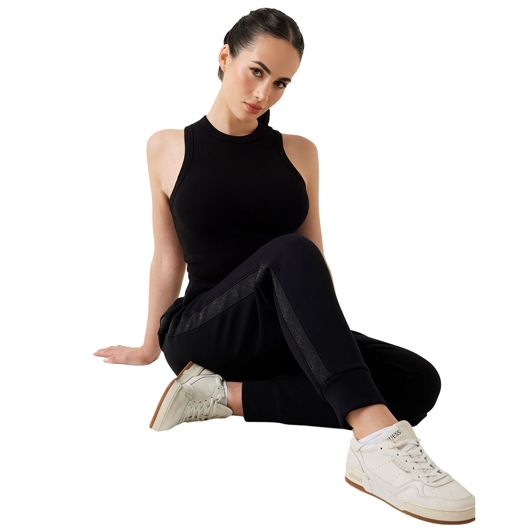 GUESS PANTALONI JOGGERS SCUBA BANDA LOGATA FELPA DONNA COMPLETO SET W5YB11KBYE2