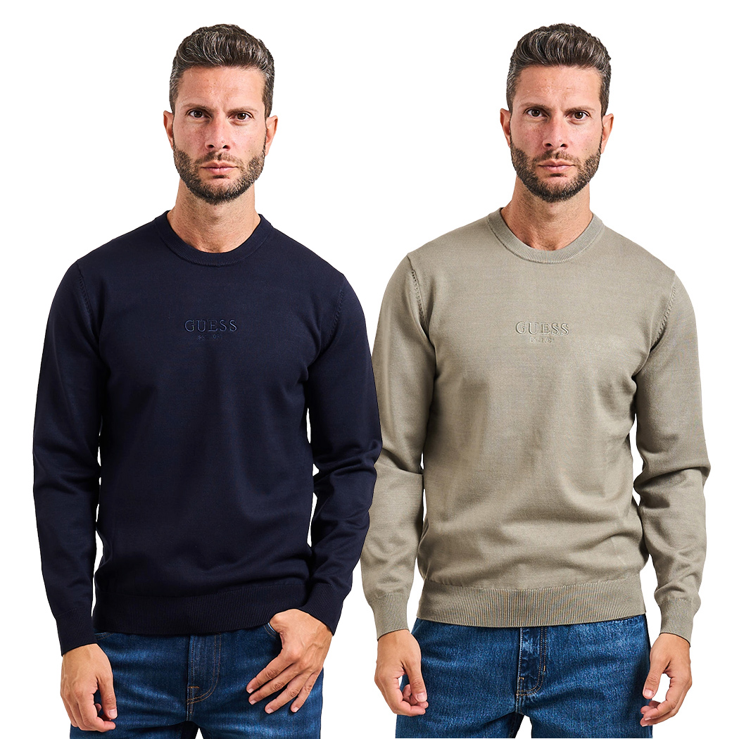 GUESS MAGLIA VISCOSA UOMO MAGLIONE GIROCOLLO LOGO FRONTALE PULLOVER M5YR08Z3FC2