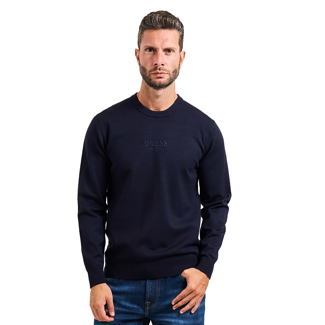 GUESS MAGLIA VISCOSA UOMO MAGLIONE GIROCOLLO LOGO FRONTALE PULLOVER M5YR08Z3FC2