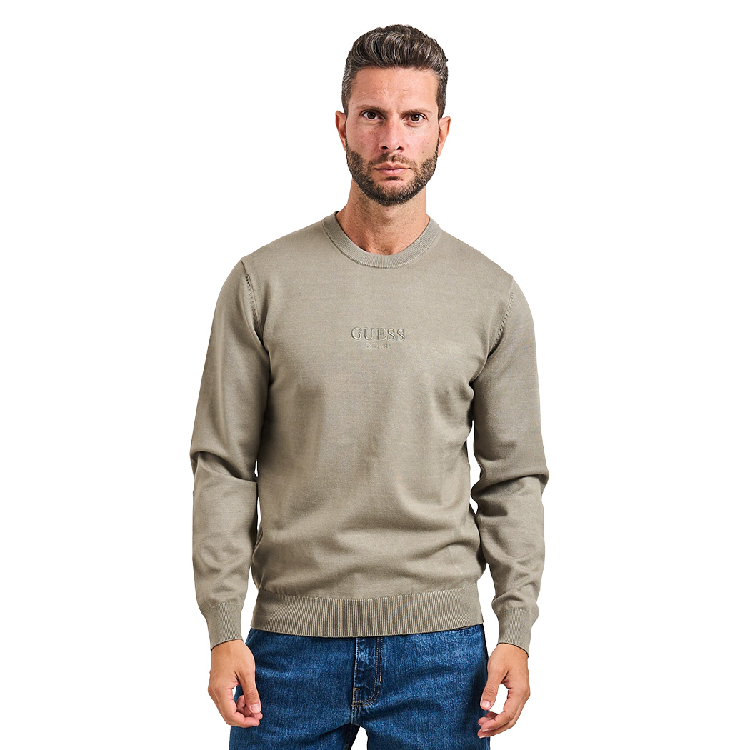 GUESS MAGLIA VISCOSA UOMO MAGLIONE GIROCOLLO LOGO FRONTALE PULLOVER M5YR08Z3FC2