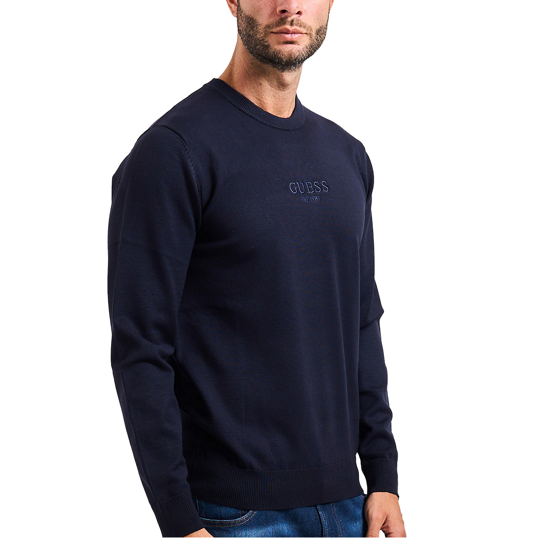 GUESS MAGLIA VISCOSA UOMO MAGLIONE GIROCOLLO LOGO FRONTALE PULLOVER M5YR08Z3FC2