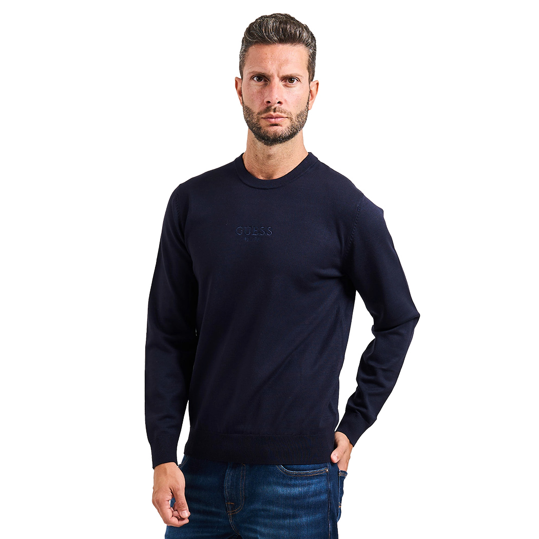 GUESS MAGLIA VISCOSA UOMO MAGLIONE GIROCOLLO LOGO FRONTALE PULLOVER M5YR08Z3FC2