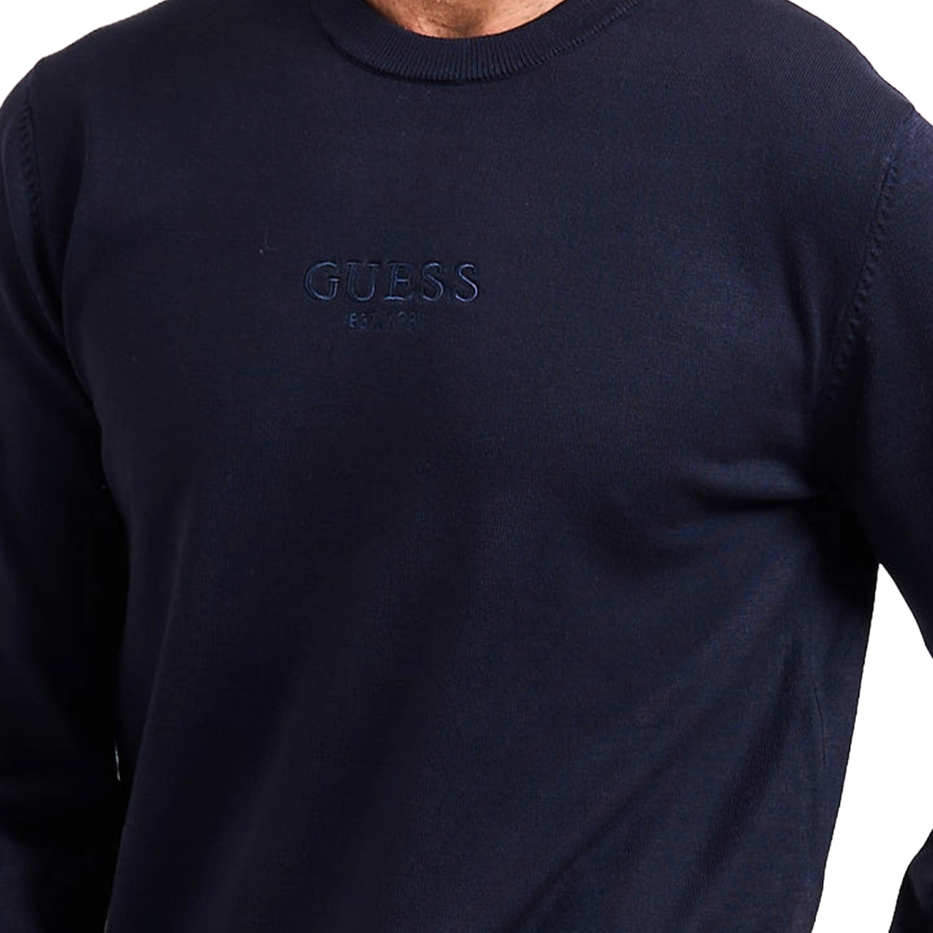 GUESS MAGLIA VISCOSA UOMO MAGLIONE GIROCOLLO LOGO FRONTALE PULLOVER M5YR08Z3FC2