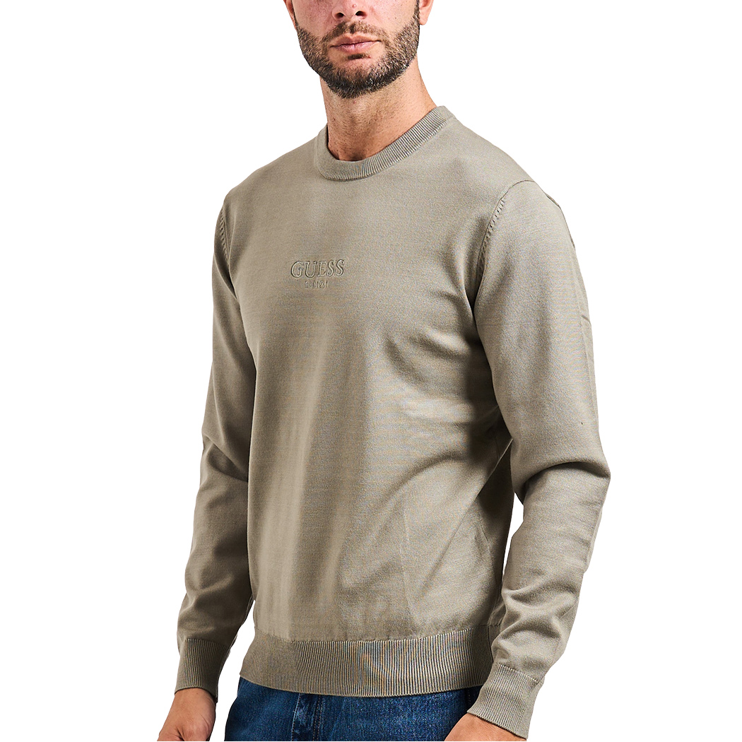 GUESS MAGLIA VISCOSA UOMO MAGLIONE GIROCOLLO LOGO FRONTALE PULLOVER M5YR08Z3FC2