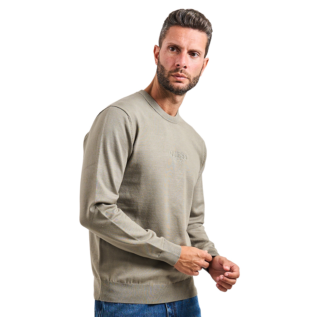GUESS MAGLIA VISCOSA UOMO MAGLIONE GIROCOLLO LOGO FRONTALE PULLOVER M5YR08Z3FC2