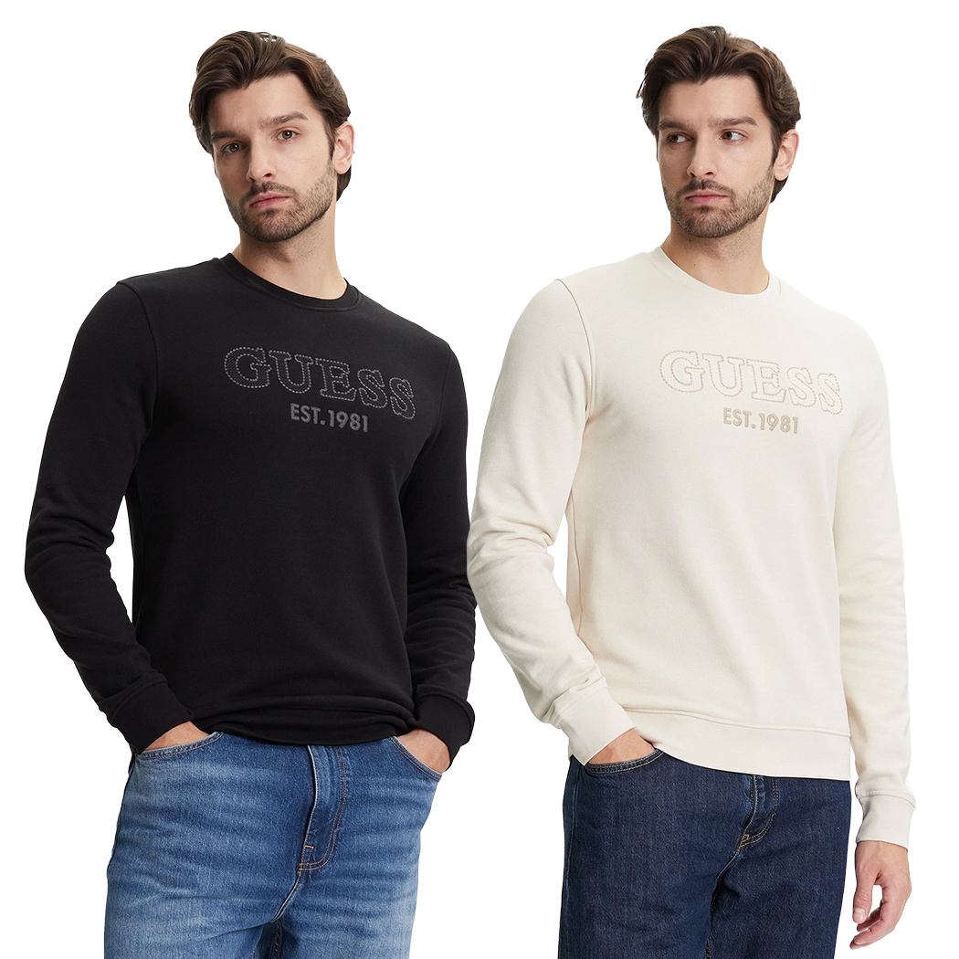 GUESS FELPA UOMO LOGO FRONTALE RICAMATO MAGLIA INVERNALE SPORT M5YQ08KCN01