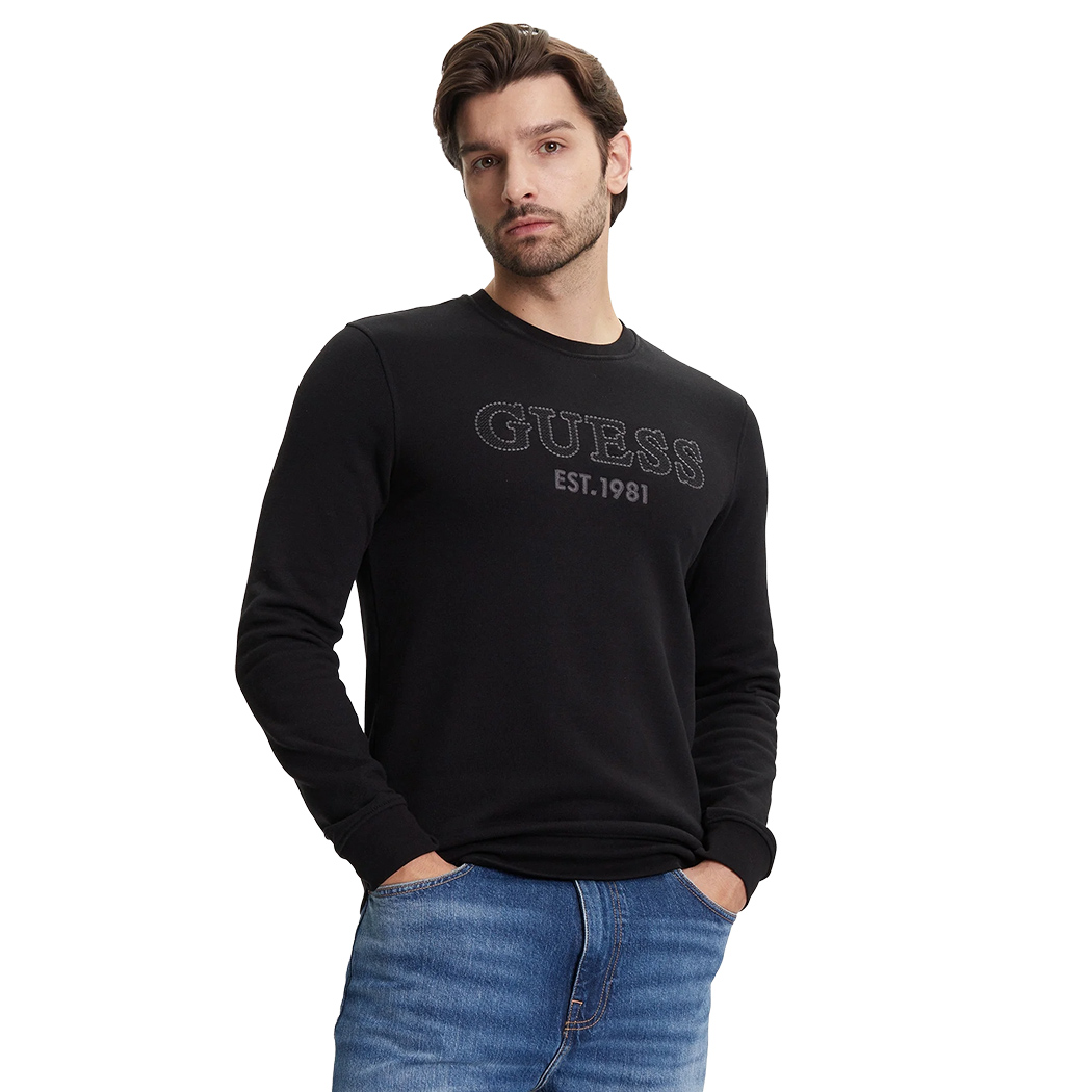 GUESS FELPA UOMO LOGO FRONTALE RICAMATO MAGLIA INVERNALE SPORT M5YQ08KCN01