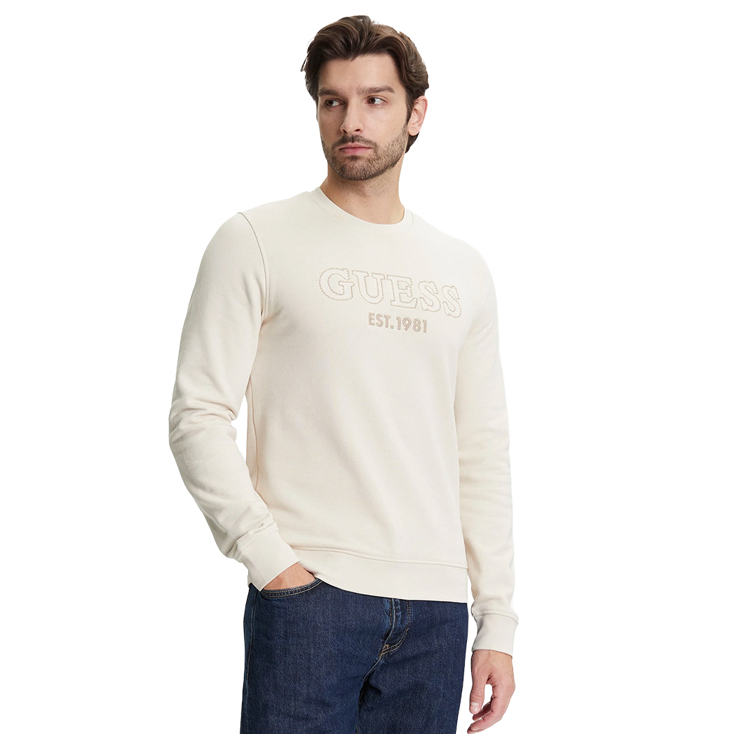 GUESS FELPA UOMO LOGO FRONTALE RICAMATO MAGLIA INVERNALE SPORT M5YQ08KCN01