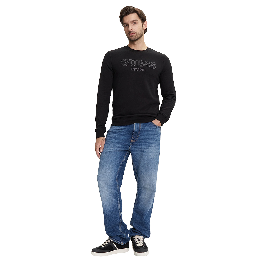 GUESS FELPA UOMO LOGO FRONTALE RICAMATO MAGLIA INVERNALE SPORT M5YQ08KCN01