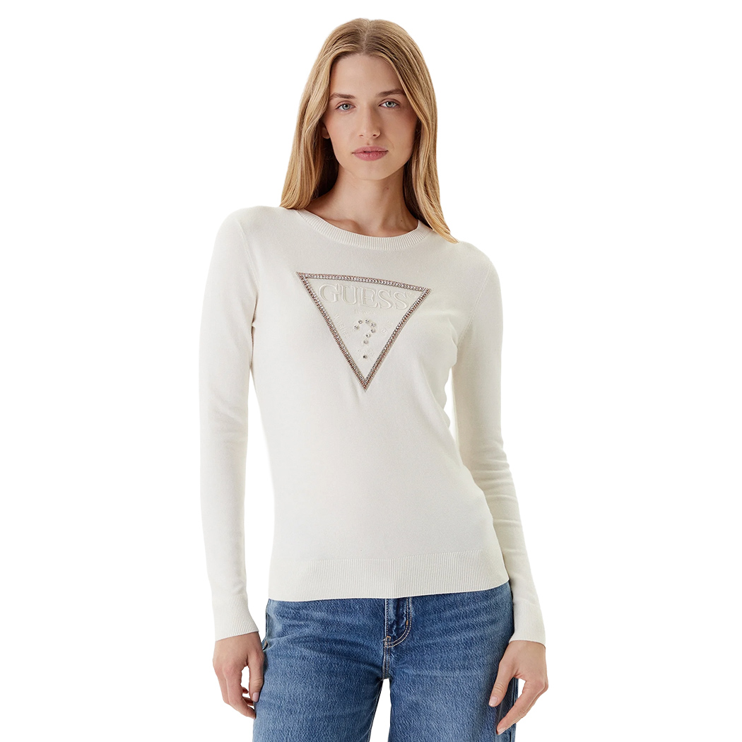 GUESS MAGLIA DONNA LOGO FRONTALE CON STRASS VISCOSA INVERNALE W5YR23Z2NQ2