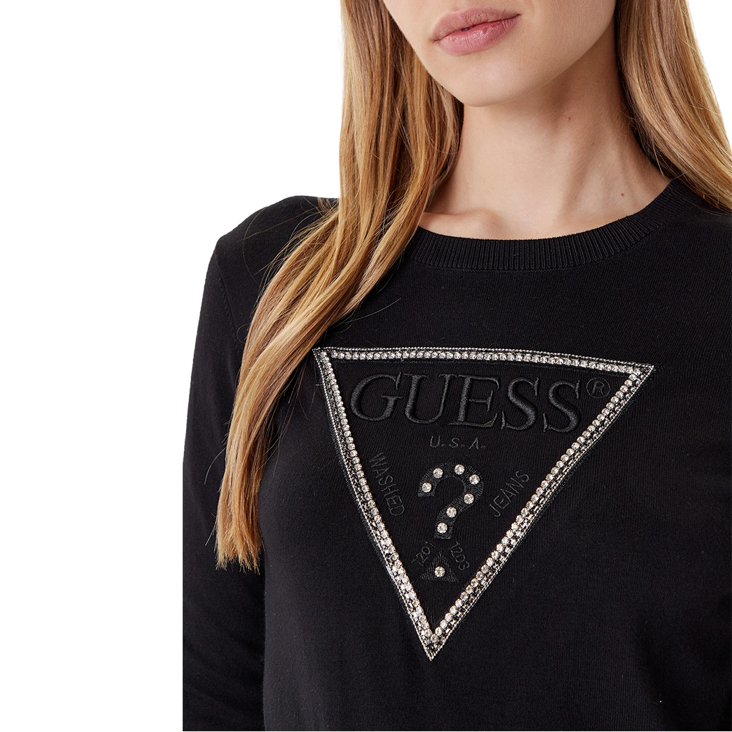 GUESS MAGLIA DONNA LOGO FRONTALE CON STRASS VISCOSA INVERNALE W5YR23Z2NQ2