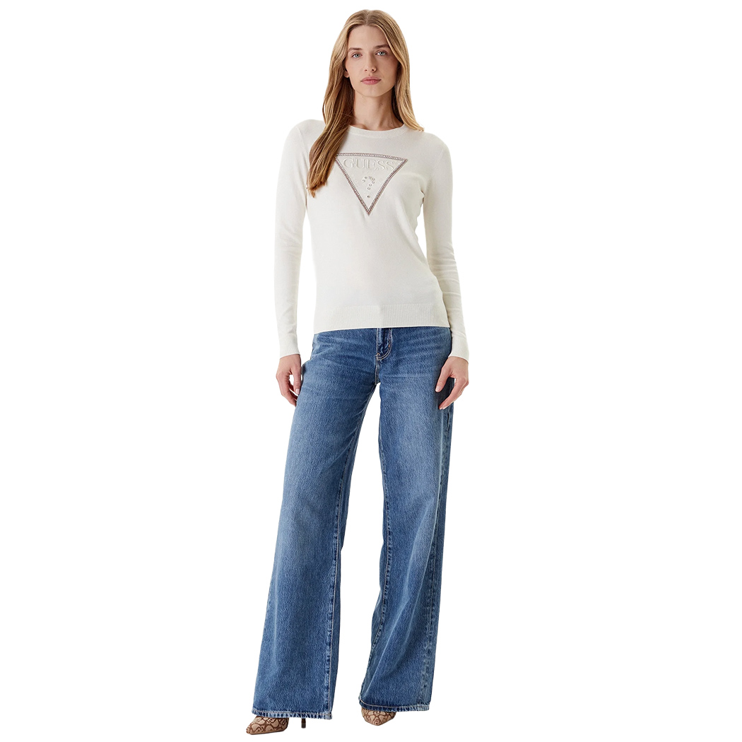 GUESS MAGLIA DONNA LOGO FRONTALE CON STRASS VISCOSA INVERNALE W5YR23Z2NQ2