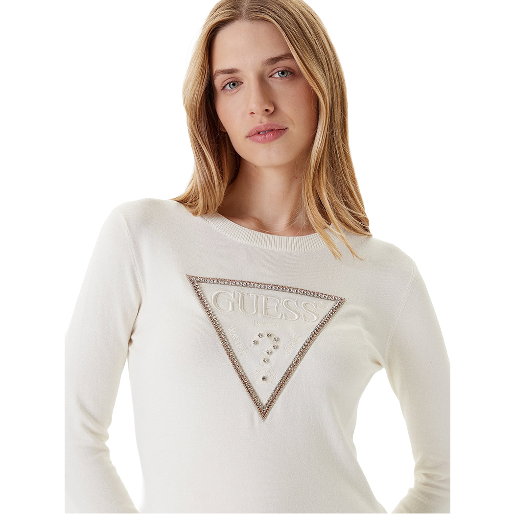 GUESS MAGLIA DONNA LOGO FRONTALE CON STRASS VISCOSA INVERNALE W5YR23Z2NQ2