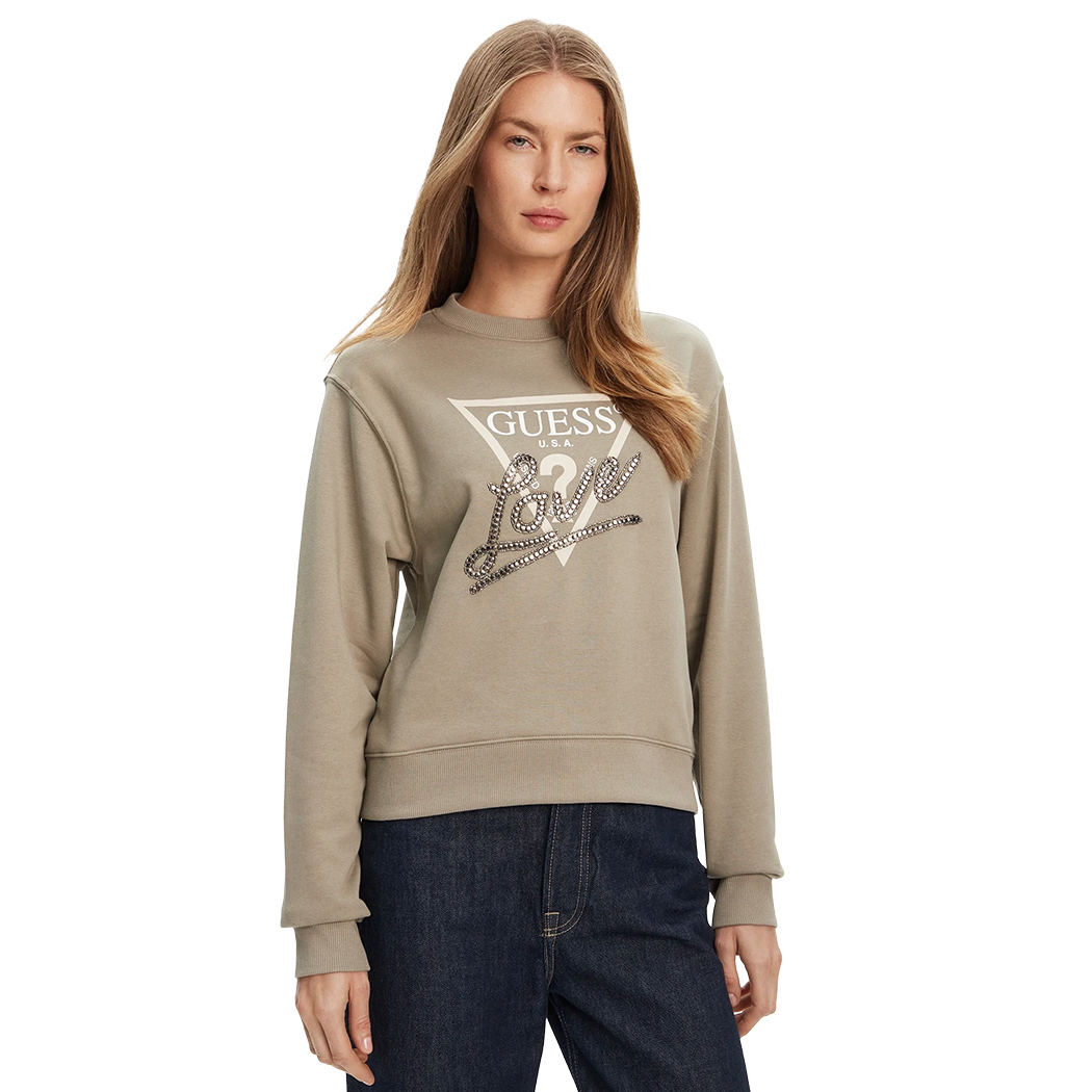 GUESS FELPA DONNA LOGO FRONTALE TRIANGOLO BORCHIETTE MAGLIA W5YQ06KB681