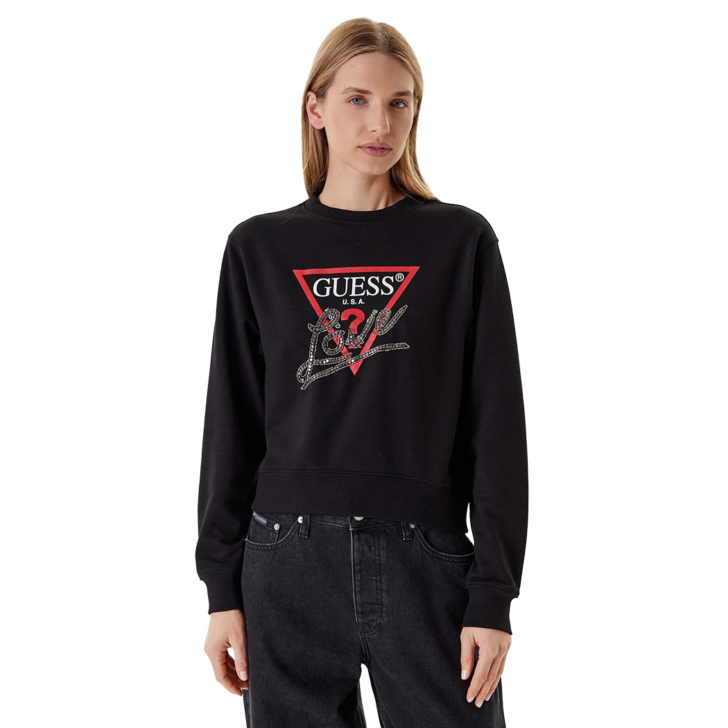 GUESS FELPA DONNA LOGO FRONTALE TRIANGOLO BORCHIETTE MAGLIA W5YQ06KB681