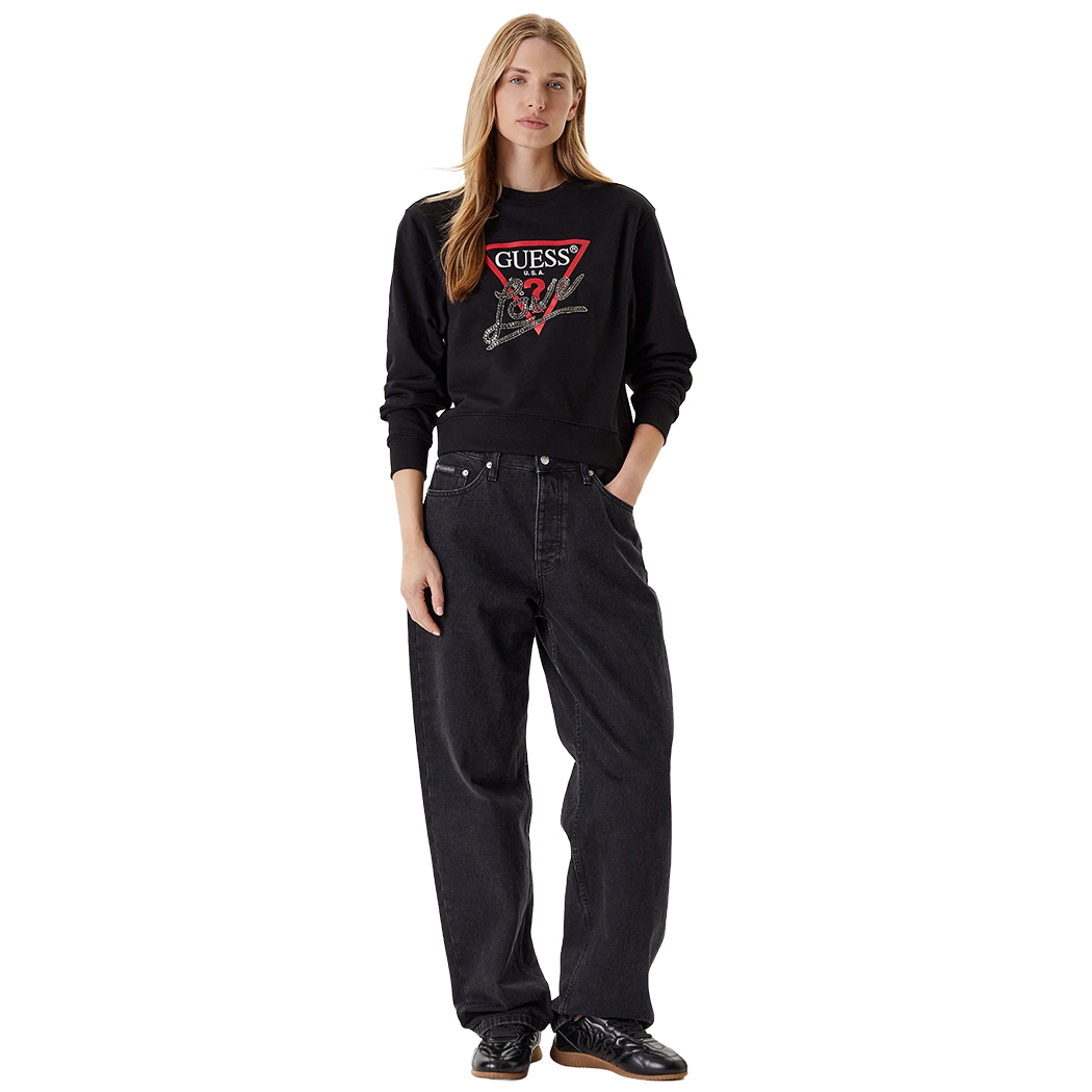 GUESS FELPA DONNA LOGO FRONTALE TRIANGOLO BORCHIETTE MAGLIA W5YQ06KB681