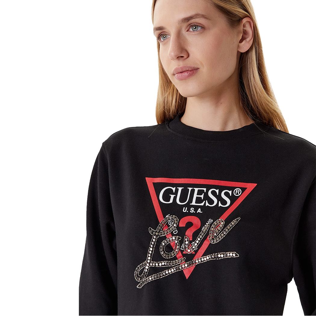 GUESS FELPA DONNA LOGO FRONTALE TRIANGOLO BORCHIETTE MAGLIA W5YQ06KB681