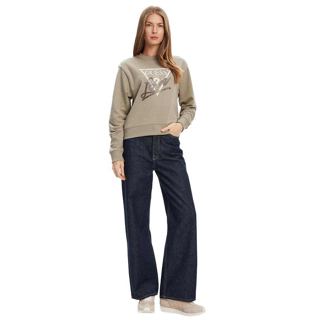 GUESS FELPA DONNA LOGO FRONTALE TRIANGOLO BORCHIETTE MAGLIA W5YQ06KB681