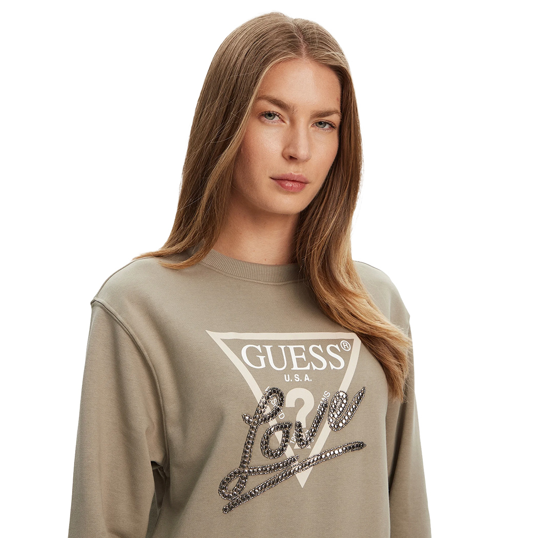 GUESS FELPA DONNA LOGO FRONTALE TRIANGOLO BORCHIETTE MAGLIA W5YQ06KB681