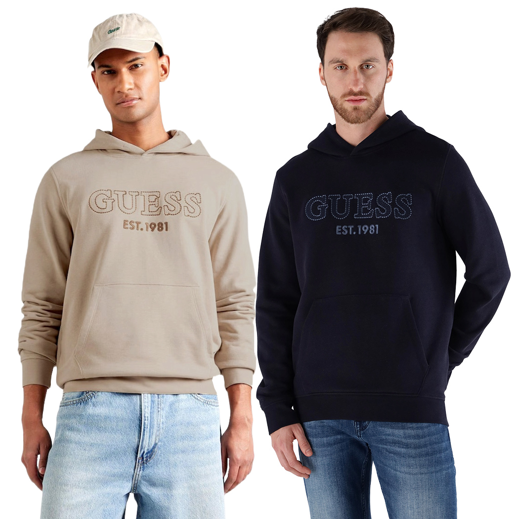 GUESS FELPA UOMO LOGO FRONTALE RICAMATO INVERNALE CAPPUCCIO MAGLIA M5YQ36KCN01