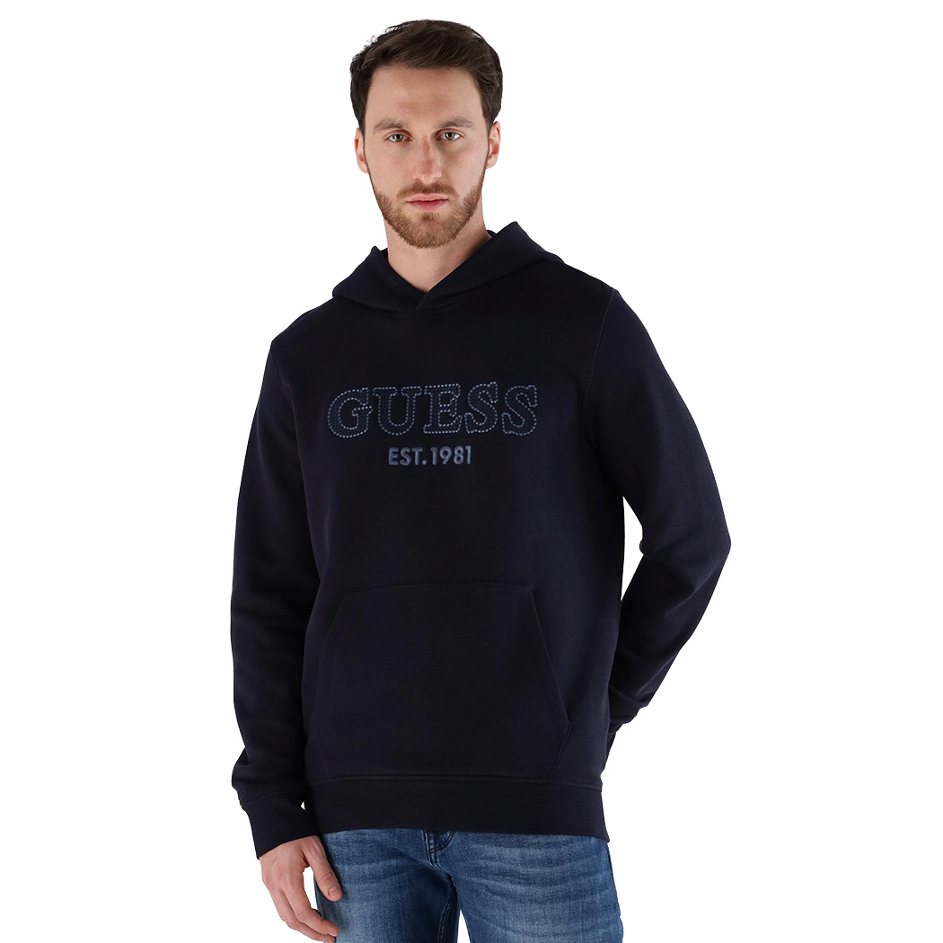 GUESS FELPA UOMO LOGO FRONTALE RICAMATO INVERNALE CAPPUCCIO MAGLIA M5YQ36KCN01