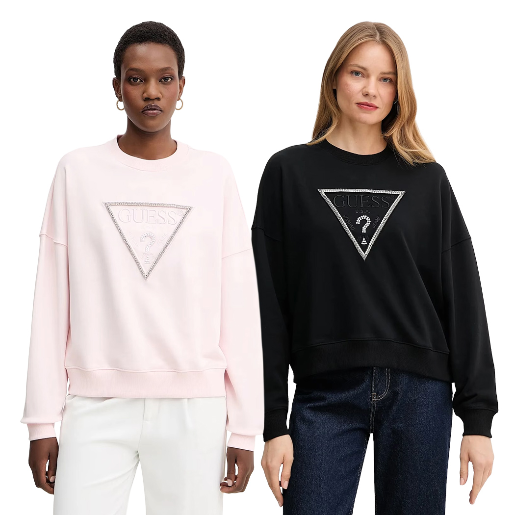 GUESS FELPA DONNA LOGO TRIANGOLO APPLICAZIONI STRASS MAGLIA W5YQ04KC8I0