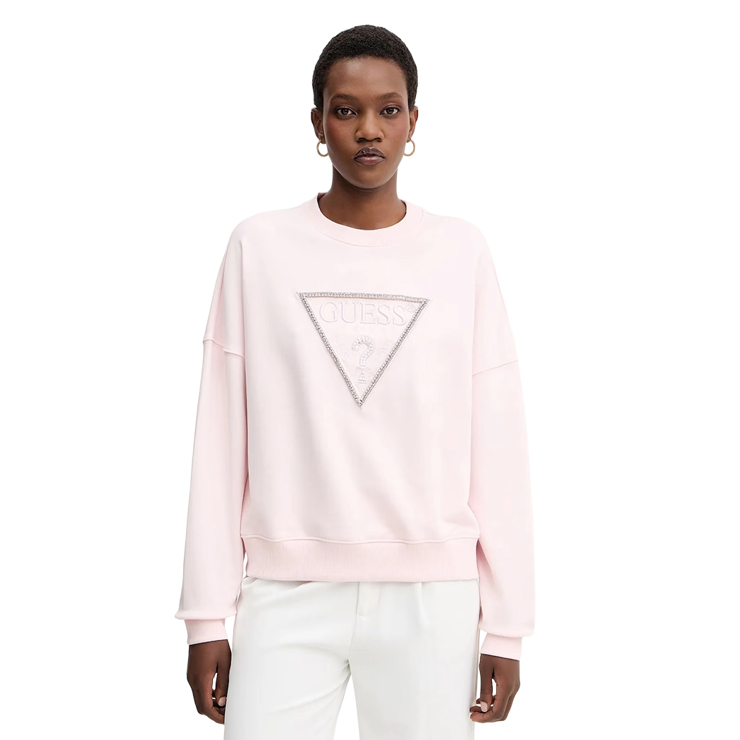 GUESS FELPA DONNA LOGO TRIANGOLO APPLICAZIONI STRASS MAGLIA W5YQ04KC8I0