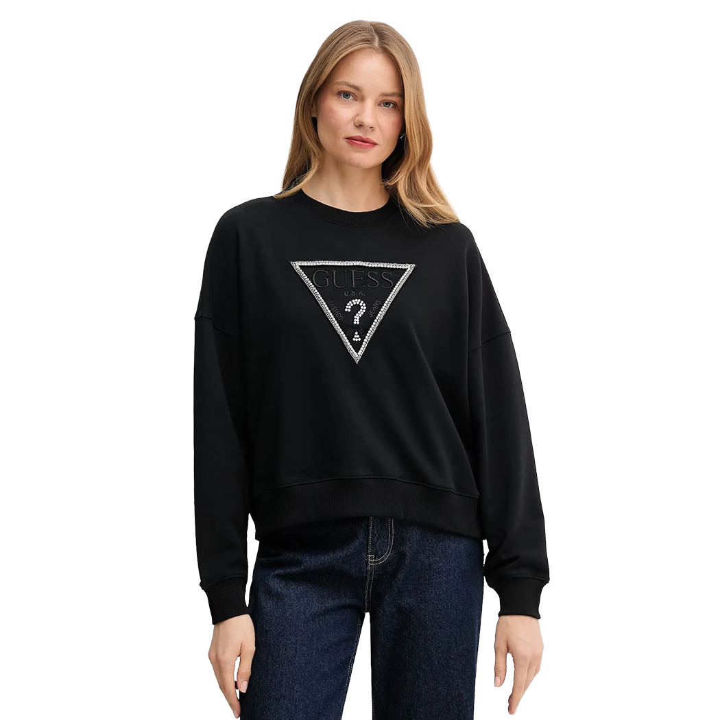 GUESS FELPA DONNA LOGO TRIANGOLO APPLICAZIONI STRASS MAGLIA W5YQ04KC8I0