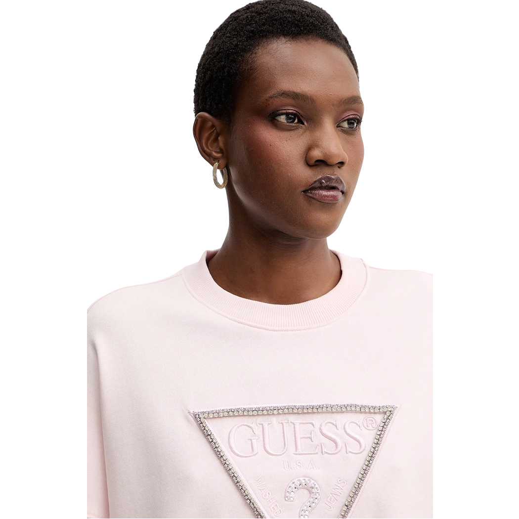 GUESS FELPA DONNA LOGO TRIANGOLO APPLICAZIONI STRASS MAGLIA W5YQ04KC8I0