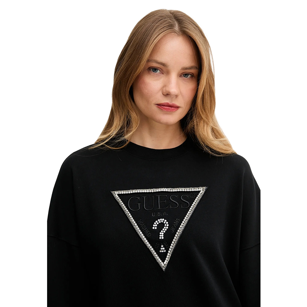 GUESS FELPA DONNA LOGO TRIANGOLO APPLICAZIONI STRASS MAGLIA W5YQ04KC8I0