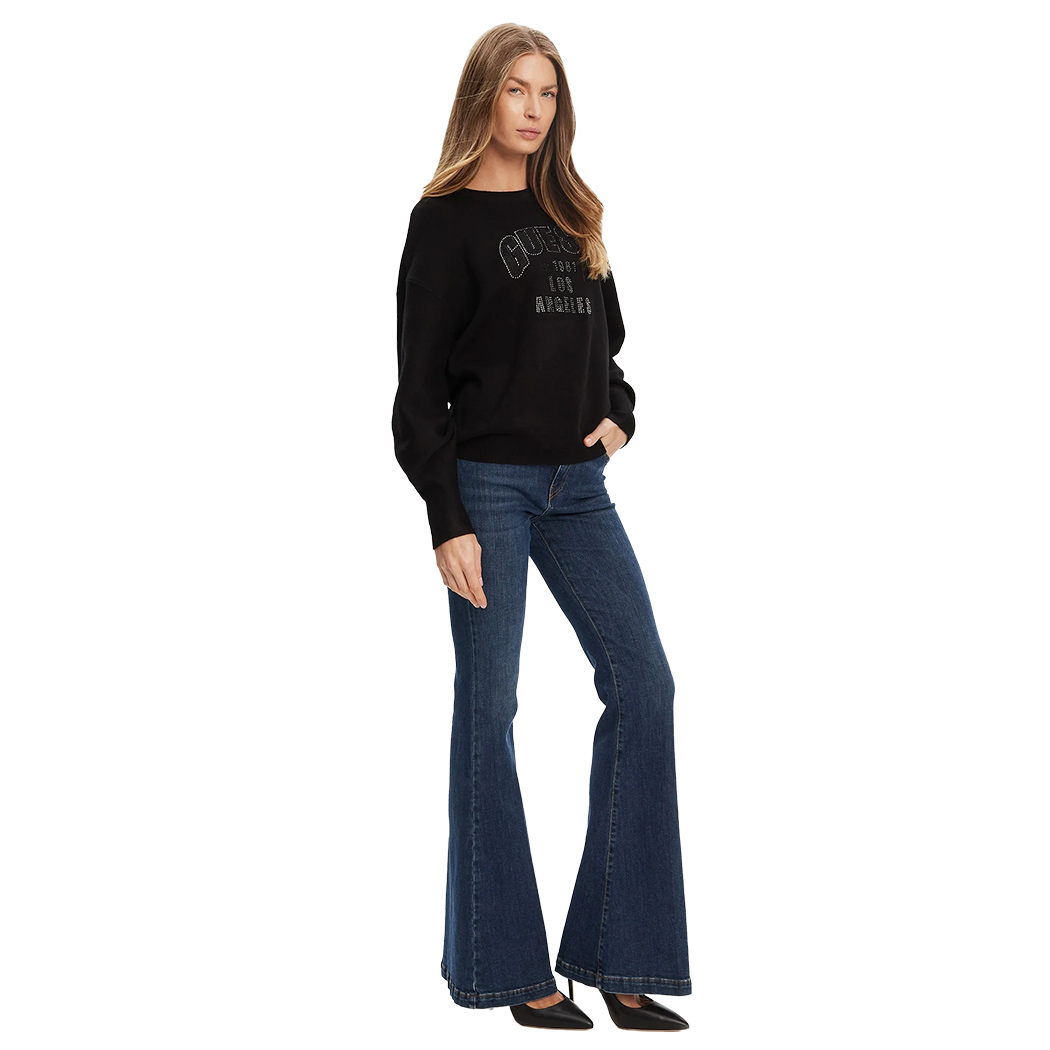 GUESS MAGLIA MAGLIONE DONNA LOGO FRONTALE STRASS VISCOSA INVERNALE W5YR26Z26I2