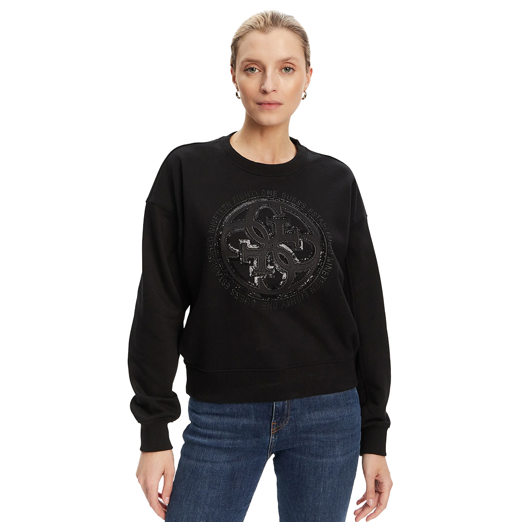 GUESS FELPA DONNA LOGO 4G APPLICAZIONI CORTA COMODA OVER MAGLIA W5YQQ07KB681