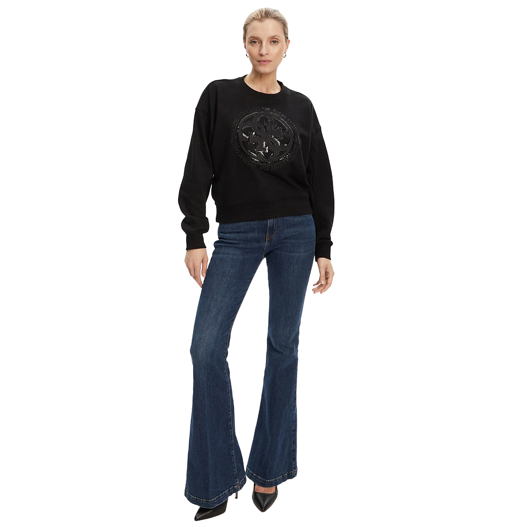 GUESS FELPA DONNA LOGO 4G APPLICAZIONI CORTA COMODA OVER MAGLIA W5YQQ07KB681