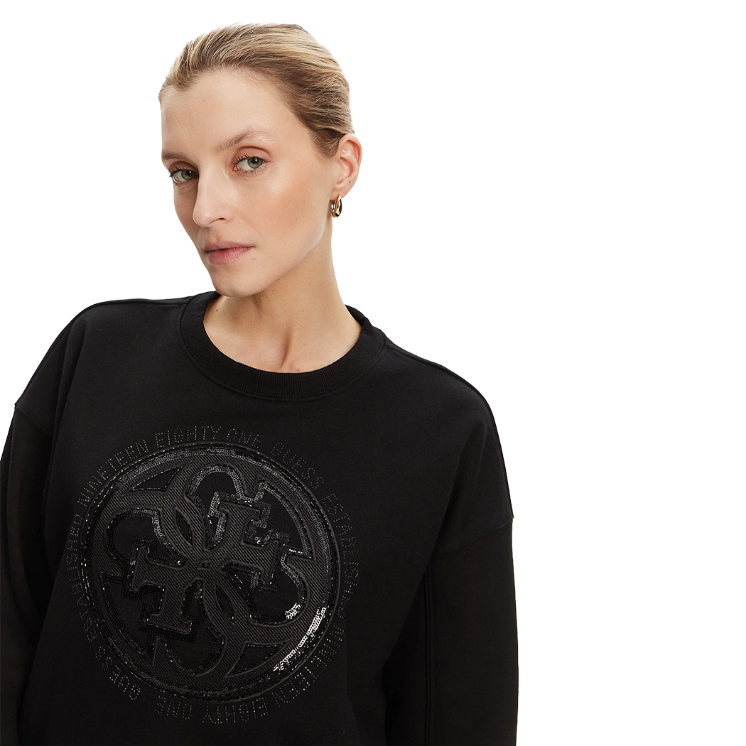 GUESS FELPA DONNA LOGO 4G APPLICAZIONI CORTA COMODA OVER MAGLIA W5YQQ07KB681