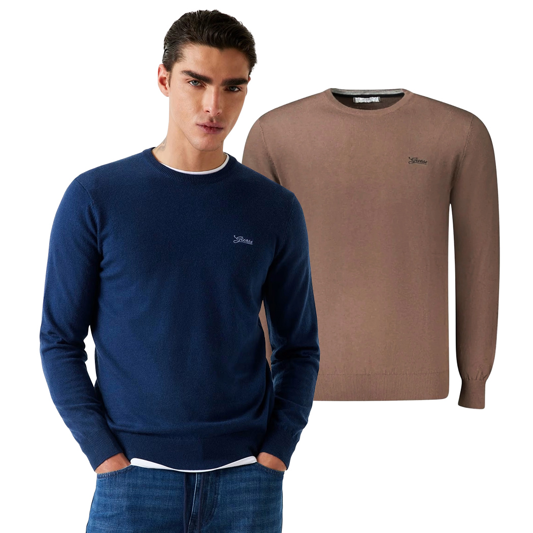 GUESS MAGLIA MAGLIONE PULLOVER UOMO GIROCOLLO MISTO SETA INVERNALE M5YR26Z0122