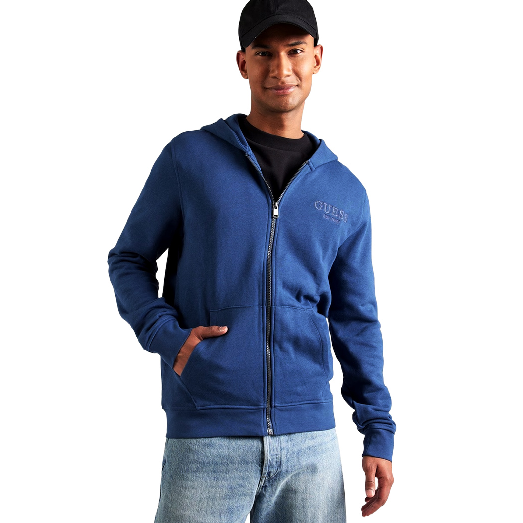 GUESS FELPA UOMO INVERNALE FULL ZIP CAPPUCCIO MAGLIA SPORT APERTA M5YQ48KCN01