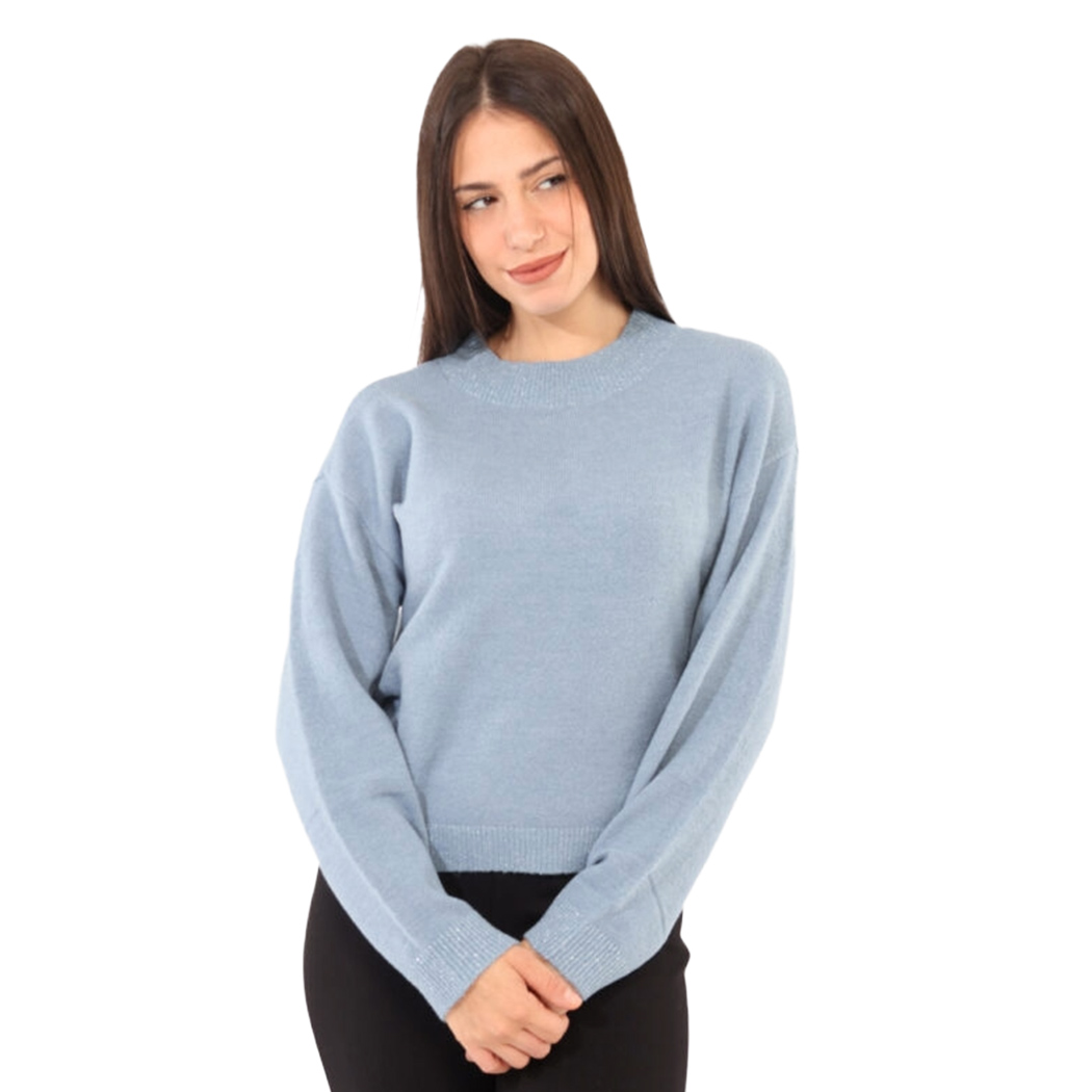 YES ZEE MAGLIA DONNA INVERNO MAGLIONE LUREX PULLOVER LUPETTO CROPPED M003/BT00