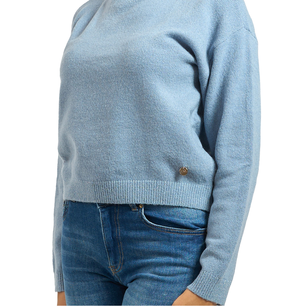 YES ZEE MAGLIA DONNA INVERNO MAGLIONE LUREX PULLOVER LUPETTO CROPPED M003/BT00