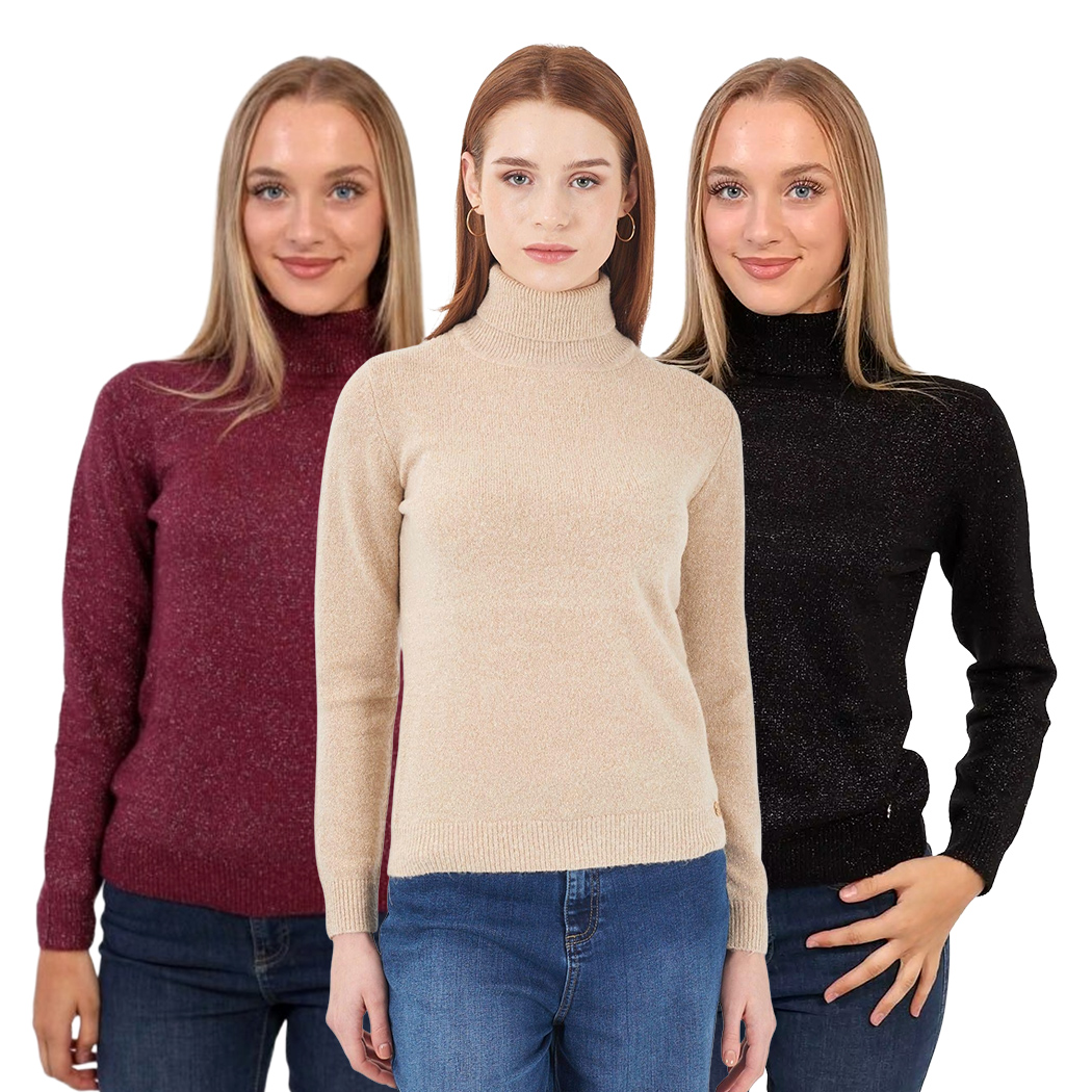 YES ZEE MAGLIA DONNA INVERNO MAGLIONE LUREX PULLOVER DOLCEVITA M048/BT00