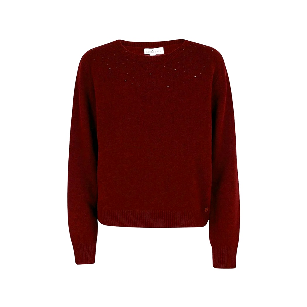 YES ZEE MAGLIA DONNA INVERNO MAGLIONE STRASS APPLICATE PULLOVER CROP M082/JZ00