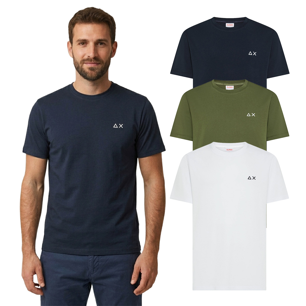 SUN68 T-SHIRT UOMO JERSEY COTONE GIROCOLLO LOGO RICAMATO MAGLIA SPORT T36104