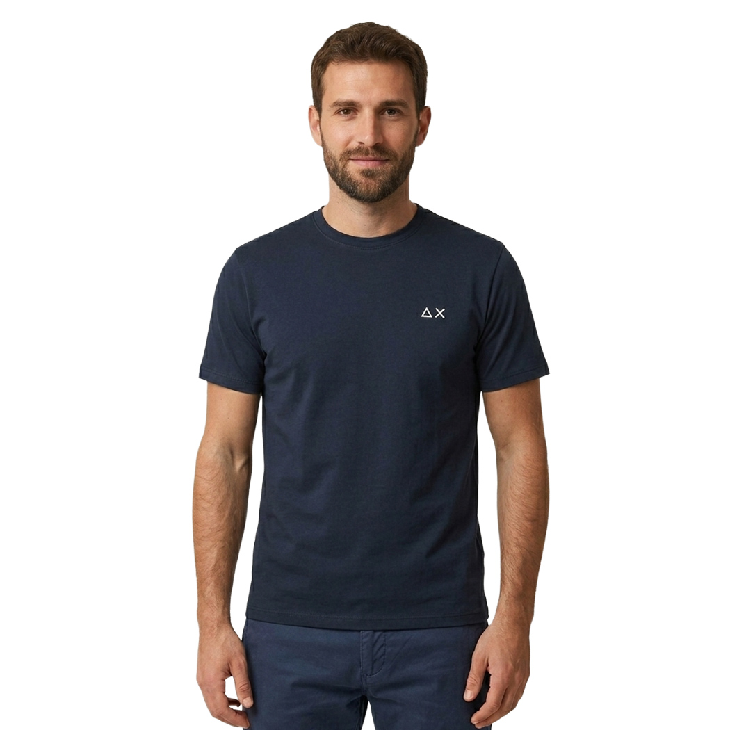 SUN68 T-SHIRT UOMO JERSEY COTONE GIROCOLLO LOGO RICAMATO MAGLIA SPORT T36104