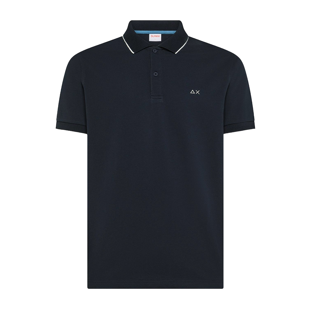 SUN68 POLO T-SHIRT UOMO PIQUET COTONE LOGO RICAMATO DETTAGLI A CONTRASTO A36111